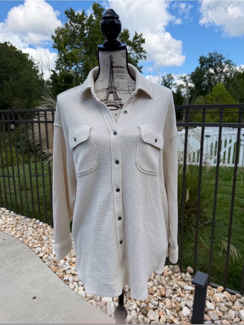 aerie Cream Waffle-Knit Button Down Shirt